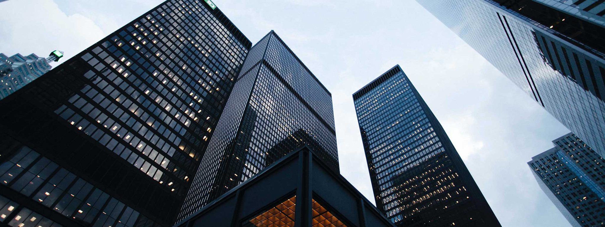 Commercial towers viewed from street level