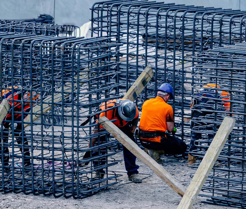 Construction workers on a building project